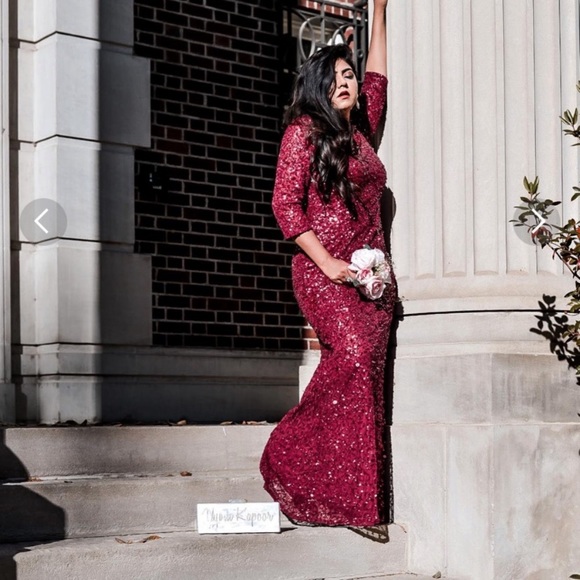 Adrianna Papell Long Sleeve V-neck beaded evening long gown - Picture 10 of 17